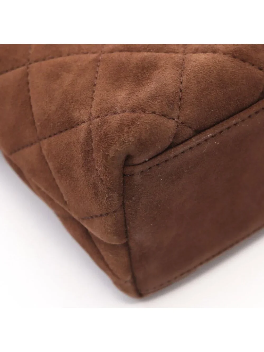 Chanel Shoulder Bag Quilted Dark Brown Suede